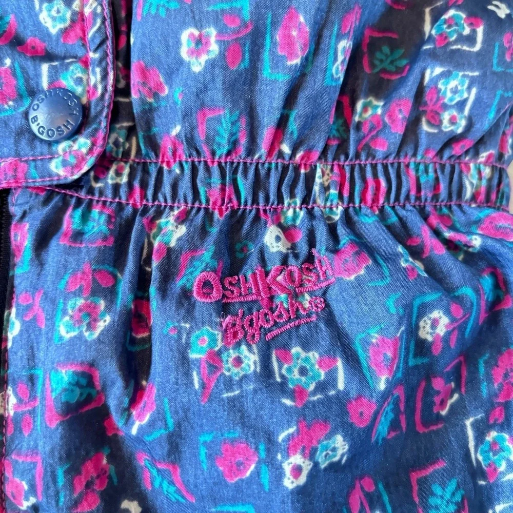 Vintage 90s Oshkosh B'gosh Girls 18 Month Snowsuit Blue Pink Floral‎ Hooded